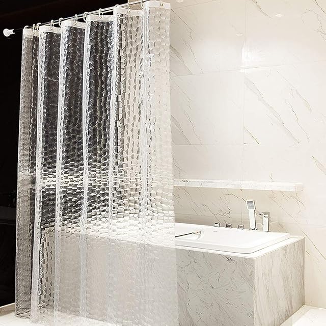 OTraki Shower Curtain 72 x 78 Inch Semi Transparent 3D Water Cube Design Bath Curtain EVA Waterproof and Mould Proof Resistant Washable Thicken Bathroom Curtain 182 x 200 cm with 12 Curtain Hooks