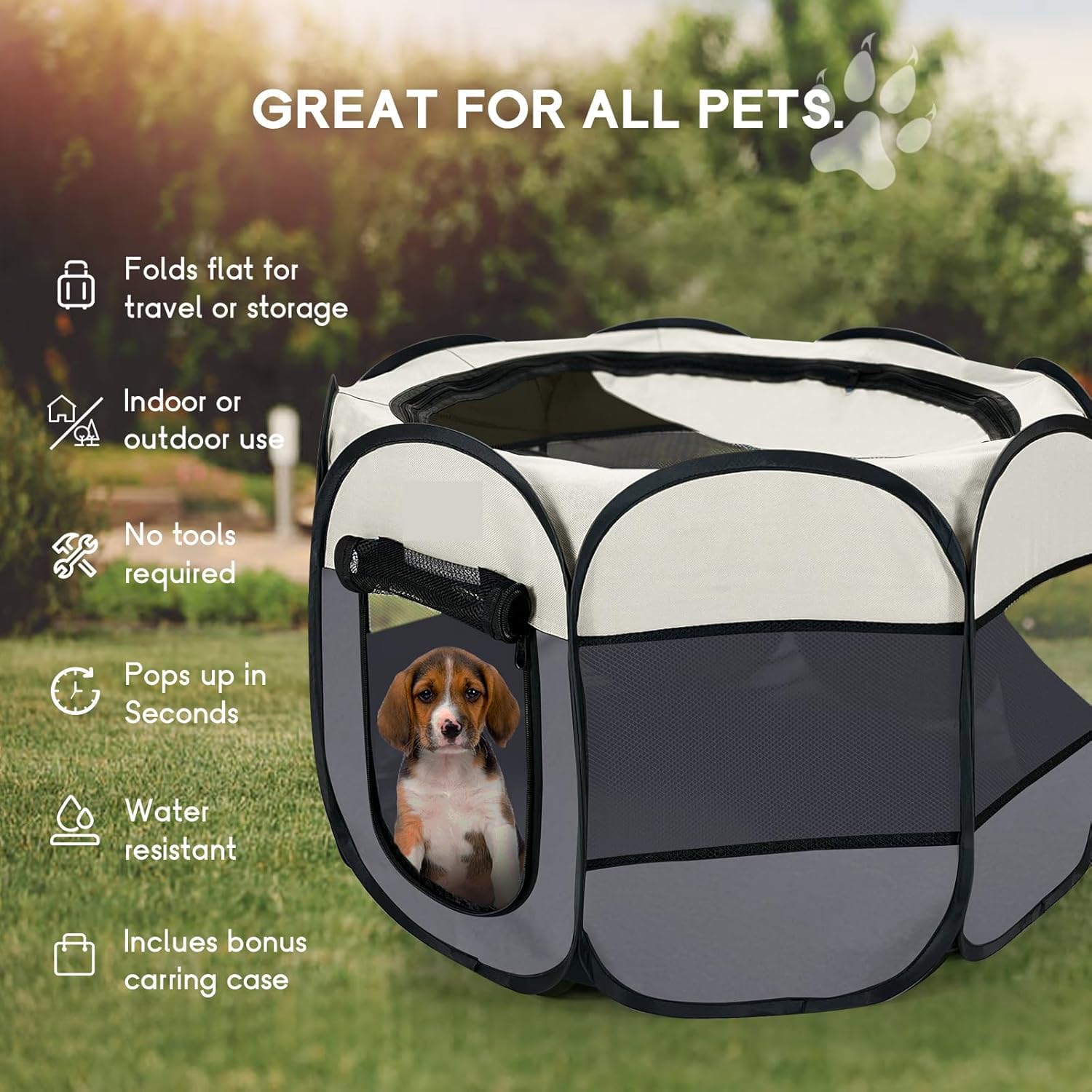 Welpenauslauf Hundebox Faltbar Wasserdicht Tierlaufstall Abnehmbar Transportbox Freigehege für Katze Kaninchen Haustier mit Tragbar Handtasche,Hund Laufgitter für Camping Reisen (L(110 * 110 * 60cm))