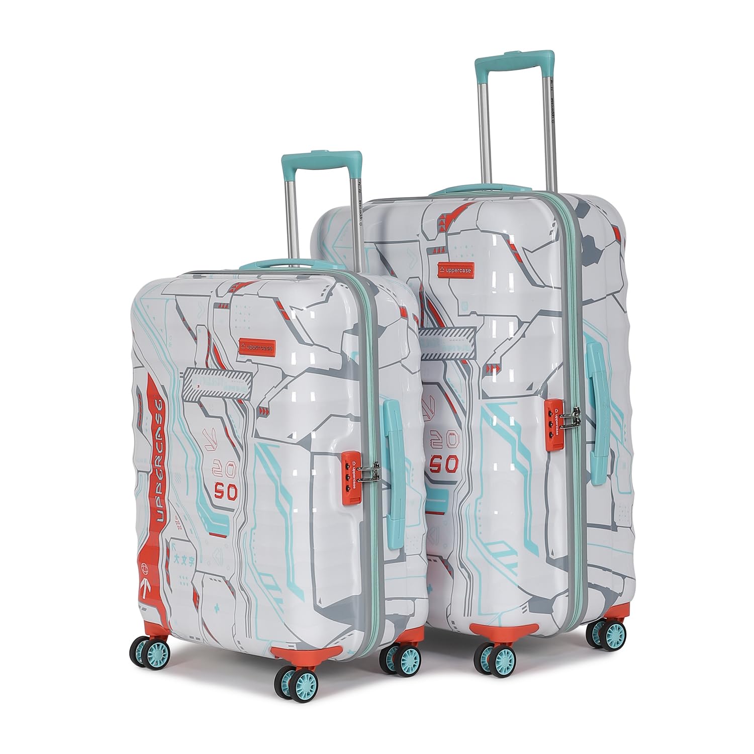 uppercase Cyber Punk Set of 2 (Small+Medium) Hardsided Printed Polycarbonate 8 Wheel Double Spinner Printed Eco Trolley Bag, Travel Suitcase for Unisex (White), 75.5 cm-picture-10