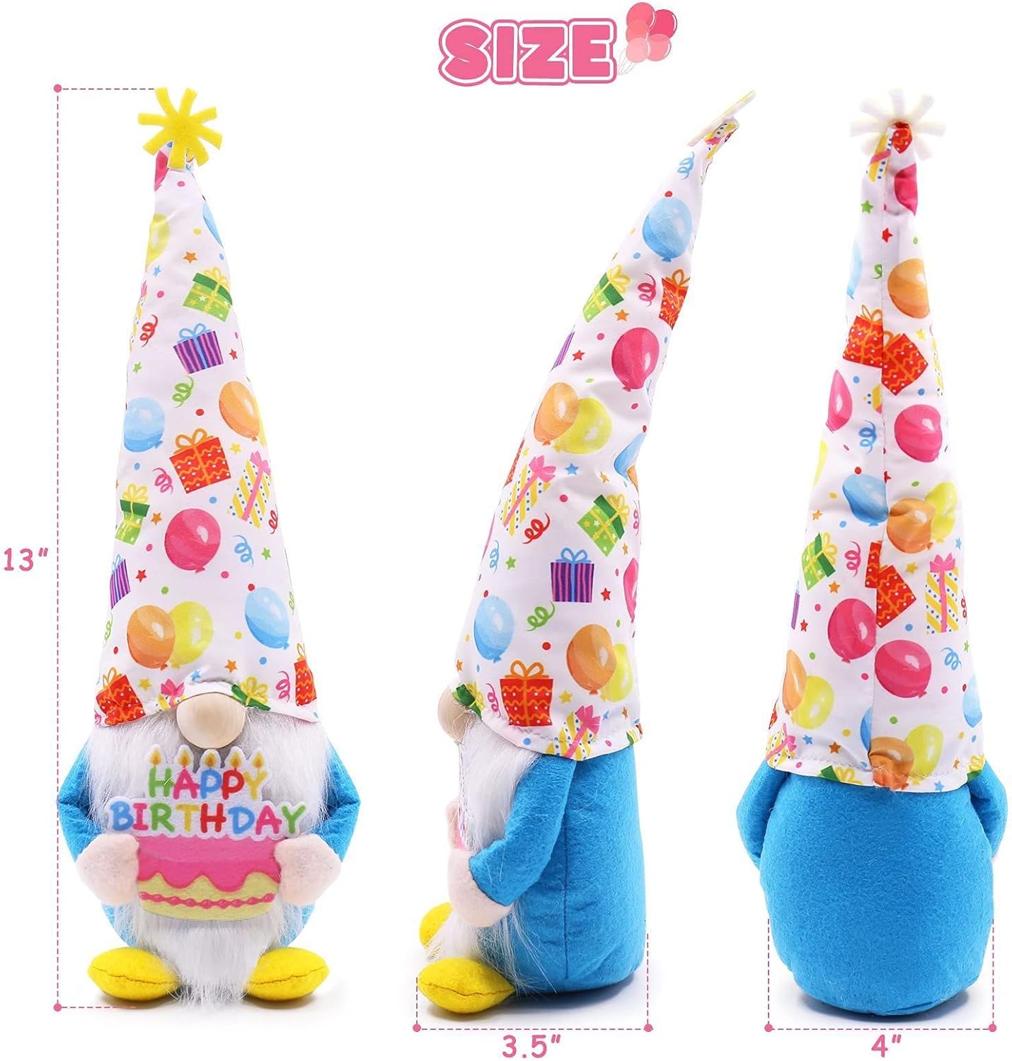 Birthday Gnome Plush, Holding Cake, Party Decoration, 13 inches Handmade Gnomes for Birthday Gifts, Cute Gnome forTiered Tray Decor