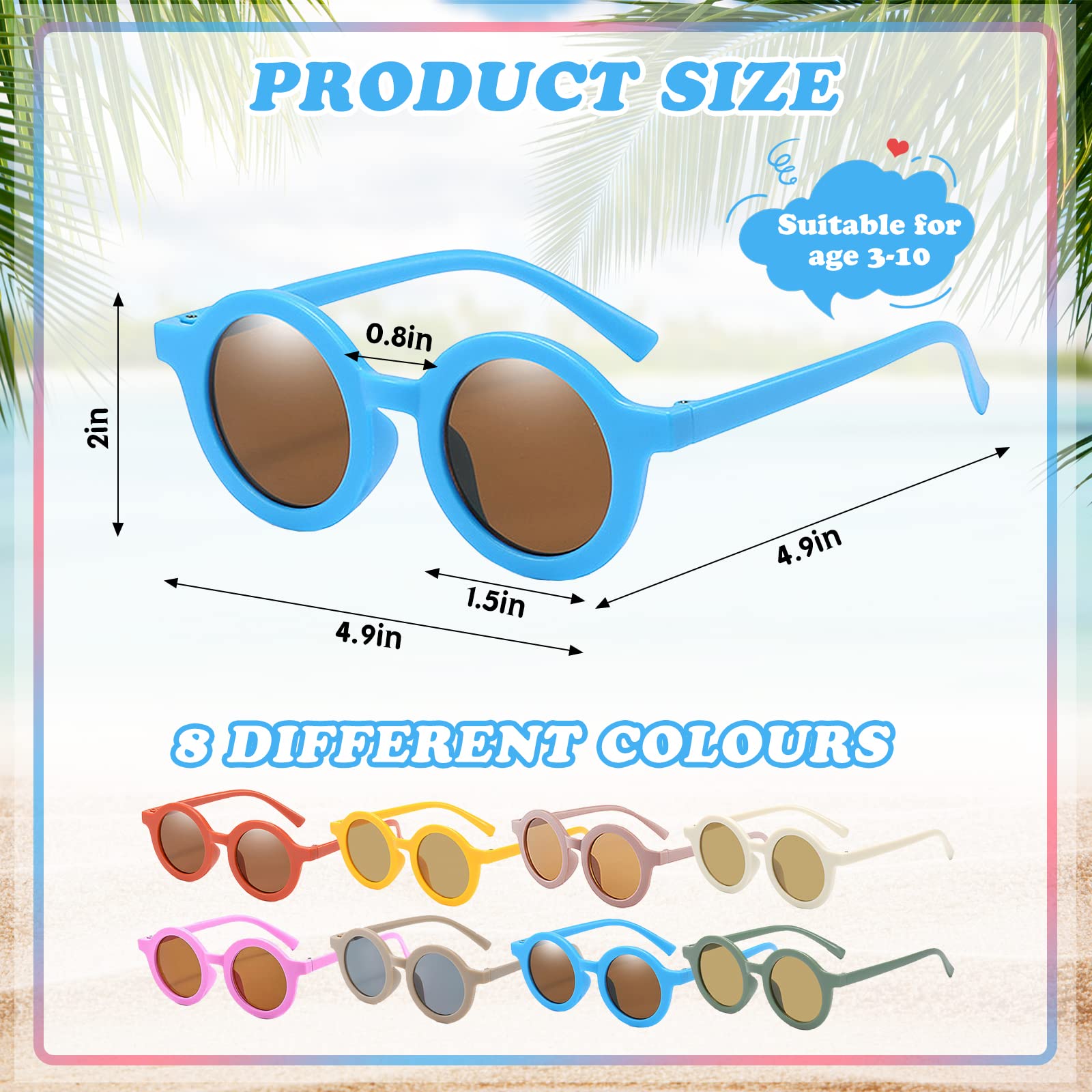 Lot de 16 lunettes de soleil rondes en vrac pour filles et garçons, motif fleurs bleues, décoration de fête