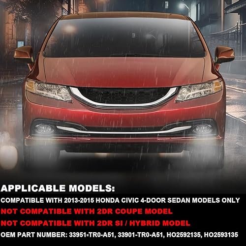 Miniatura 2 de PIT66 Luces antiniebla para parachoques delantero, compatibles con Honda Civic 4dr Sedán 2013-2015 (no compatible con modelos 2dr Coupe, híbrido y