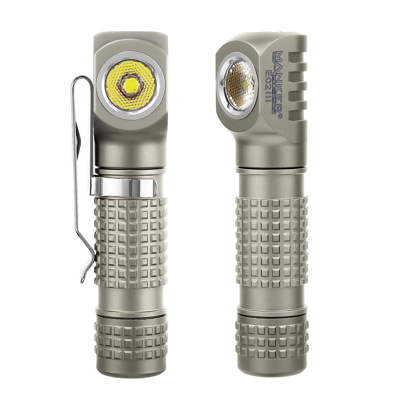 Mankerlight E02 III Titanium Rechargeable Pocket Flashlight, Compact Lightweight LED Headlight (6500K Cool White, Bead Blasted)