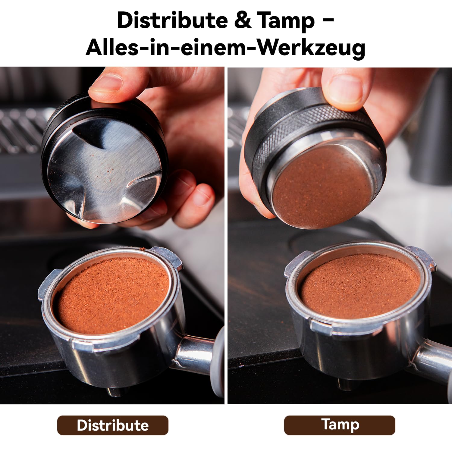 51mm Espresso Zubehör Set, 2-in-1 Tamper und Kaffee Distributor, WDT Tool, Dosiertrichter und Puck Screen, kompatibel mit De’Longhi 51 mm Siebträgern, Barista Zubehör