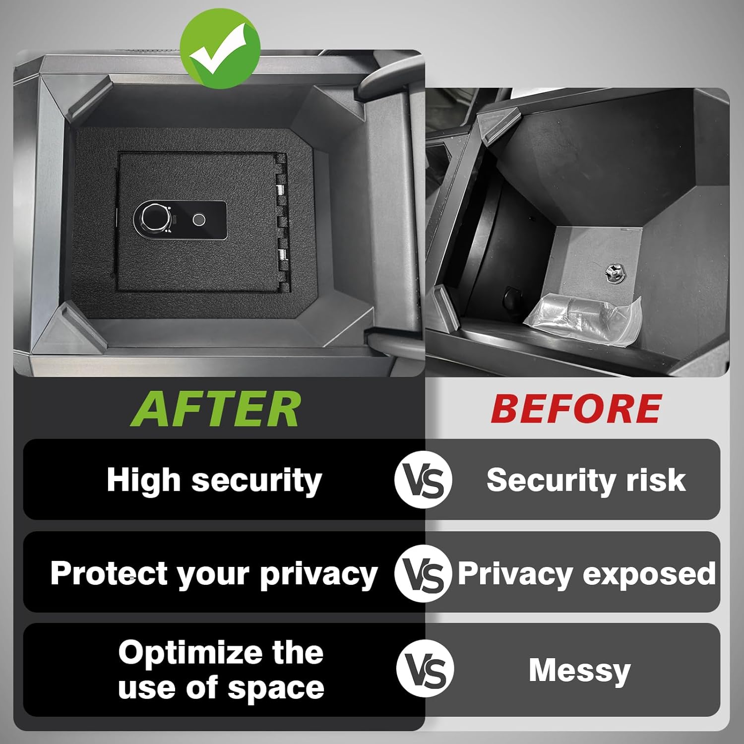 BestEvMod Center Console Safe LockBox Compatible with Tesla Cybertruck 2024+ Pickup Gun Safe Vault Console Storage Interior Organizer Security Anti-Theft (Biometric Fingerprint)