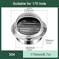 Vista 3 de Stainless Steel Chimney Cowl Cap,Round Wall Vent Outlet Cover,Range Hood Exhaust Pipe Air Outlet,Exterior Wall Windshield Rainproof Ventilating