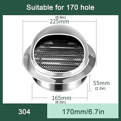 Miniatura 3 de Stainless Steel Chimney Cowl Cap,Round Wall Vent Outlet Cover,Range Hood Exhaust Pipe Air Outlet,Exterior Wall Windshield Rainproof Ventilating