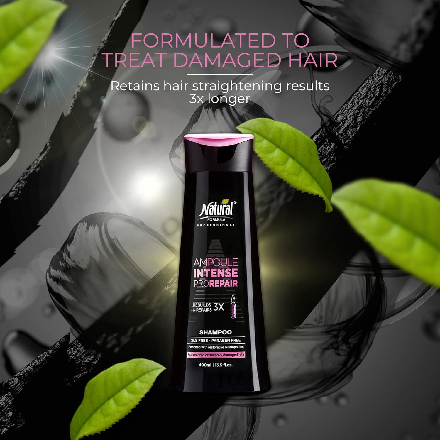 Natural FORMULA Ampoule Intense Hair Shampoo - Professional Ampoule Treatment with Natural Oils - Repair, Restore and Nourish Damaged, Dry, and Color-Treated Hair - Paraben and SLS Free - 13.5 Fl Oz