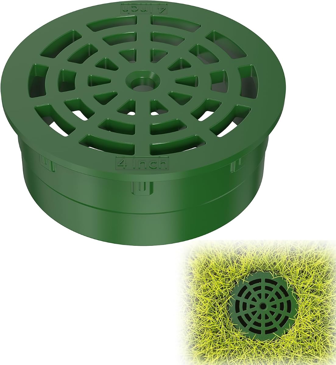 4 Inch Round Drainage Grate Cover, Outdoor Drain Cover for 4" SDR 35 Sewer & Drain Pipe/Fittings, Single-Wall Corrugated Pipe, Low Profile Lawn Drain Cover, Easy Installation (1PC-4 Inch)