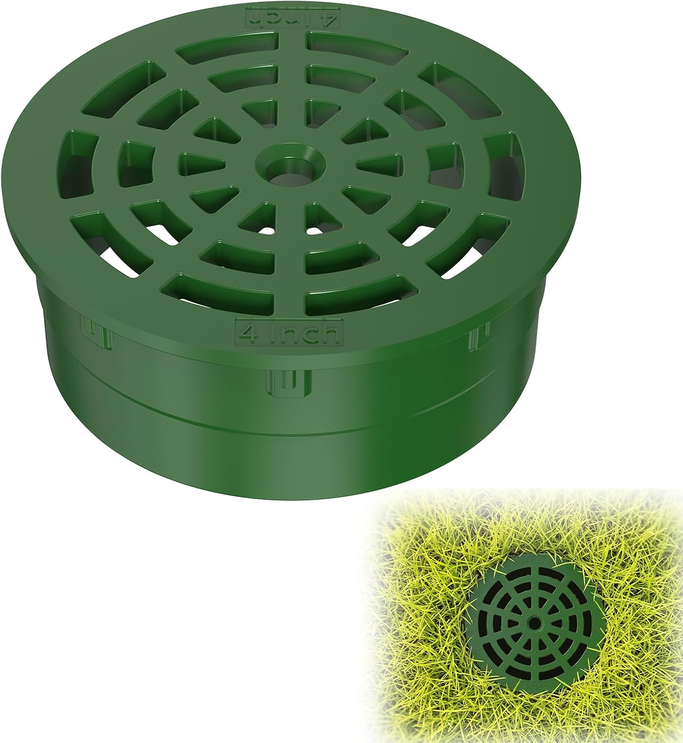 4 Inch Round Drainage Grate Cover, Outdoor Drain Cover for 4" SDR 35 Sewer & Drain Pipe/Fittings, Single-Wall Corrugated Pipe, Low Profile Lawn Drain Cover, Easy Installation (1PC-4 Inch)
