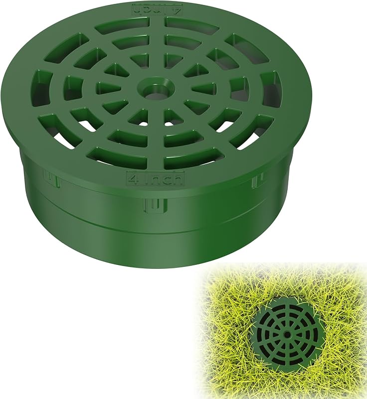 4 Inch Round Drainage Grate Cover, Outdoor Drain Cover for 4" SDR 35 Sewer & Drain Pipe/Fittings, Single-Wall Corrugated Pipe, Low Profile Lawn Drain Cover, Easy Installation (1PC-4 Inch)