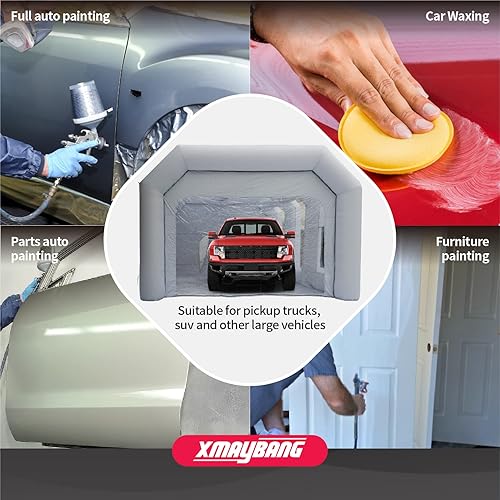 Miniatura 19 de Xmaybang Cabina de pulverización inflable de 26 x 15 x 10 pies, cabina de pintura automática portátil con sistema de filtración, adecuada para autos