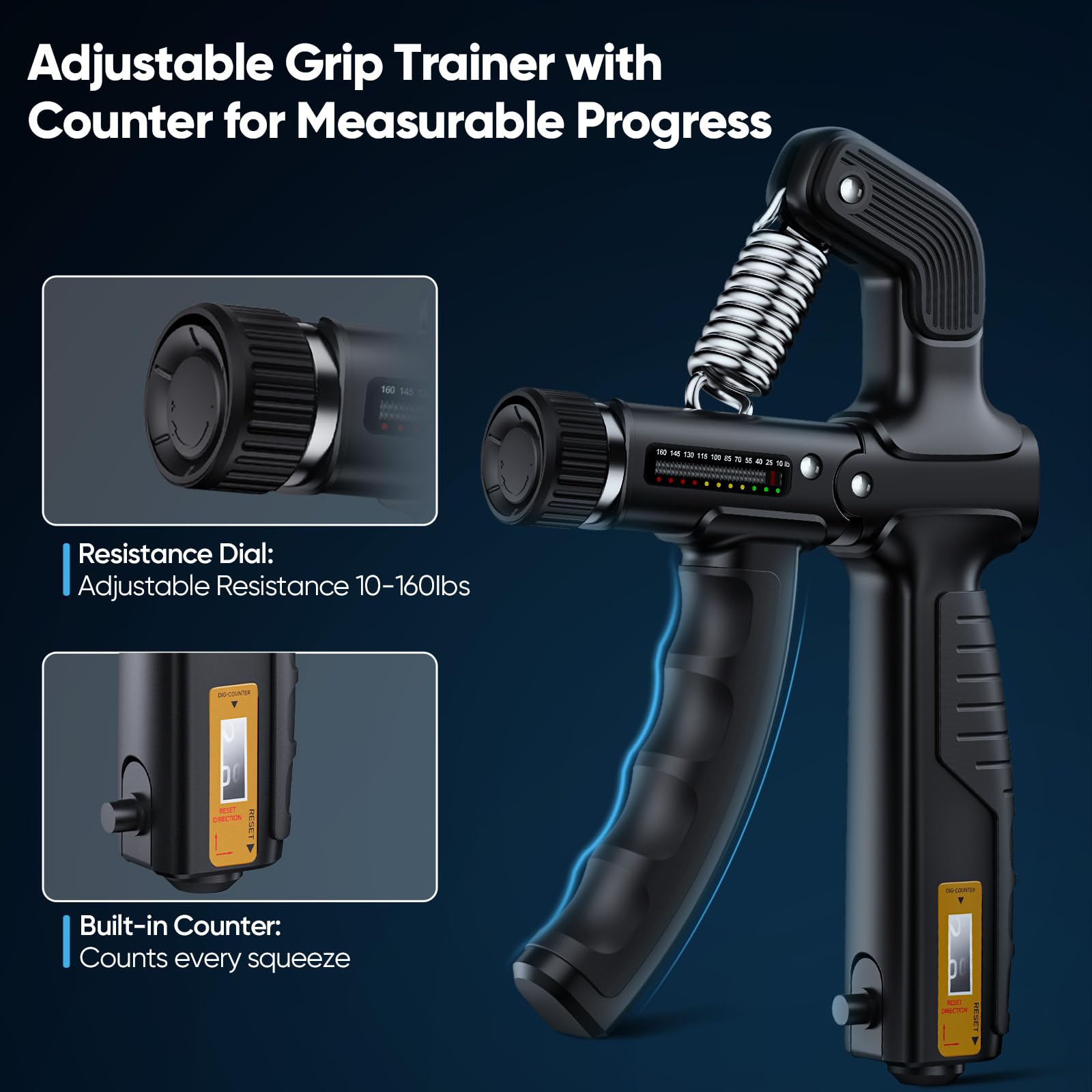 FitBeast Probador de fuerza de agarre con entrenador de fuerza de agarre ajustable y ejercitador de dedos: seguimiento del progreso, fuerza de construcción y recuperación de apoyo (juego 3 en 1)