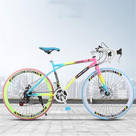 Amazon ロードバイク 700c カラー 可変速自転車 スチールフレーム 適用身長165 185cm ソリッドタイヤ 24段変速 初心者 街乗り 通勤 通学 Fswk ロードバイク