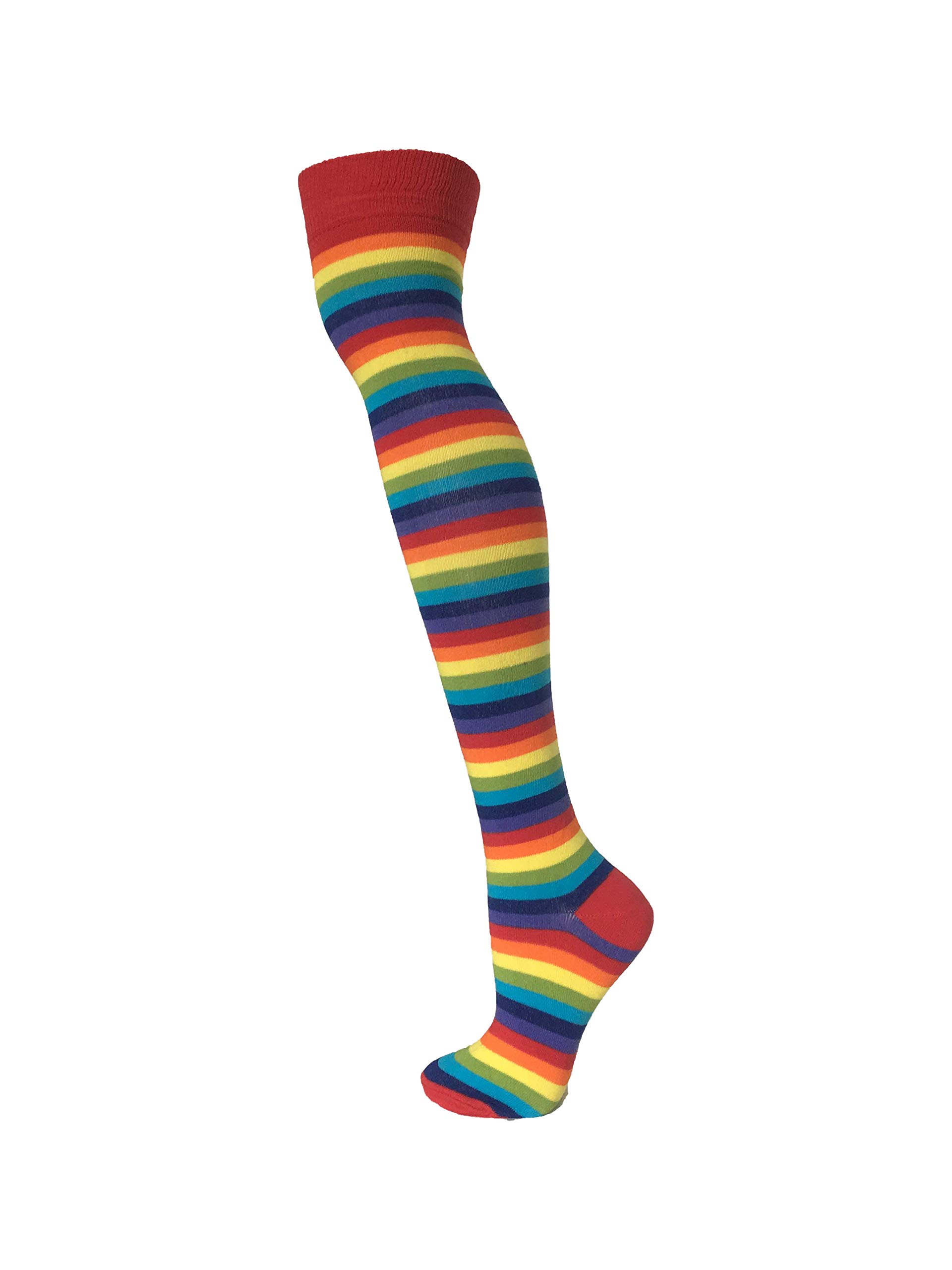 Macahel Thin Striped Over the knee Socks (RED RAINBOW)