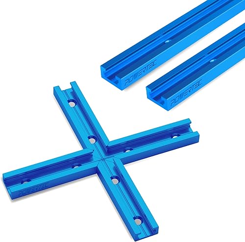 POWERTEC 71711 24 Inch Double-Cut Profile Universal T-Track with Predrilled Mounting Holes with Intersection Kit