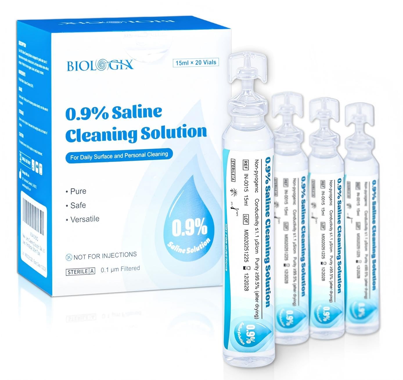 0 9 Saline Cleaning Solution Normal Solution Ready-to-Use for Daily Cleaning Household Use 15ml Each 20 per Box