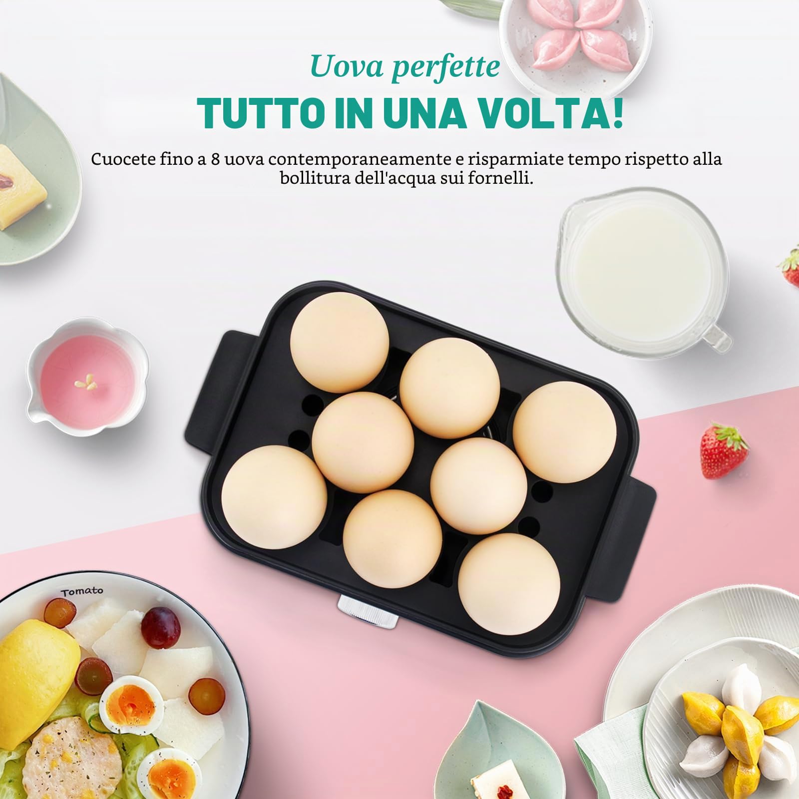 Vaporiera elettrica a 2 piani per cucinare, vaporiera multi-verdure con cestelli impilabili senza BPA, cuoci-uova rapido con spegnimento automatico, ideale per verdure, frutti di mare