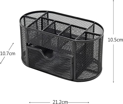 Miniatura 7 de Organizador de escritorio de malla azul, soporte para lápices para escritorio, accesorios de escritorio de oficina de malla con 8 compartimentos y 1