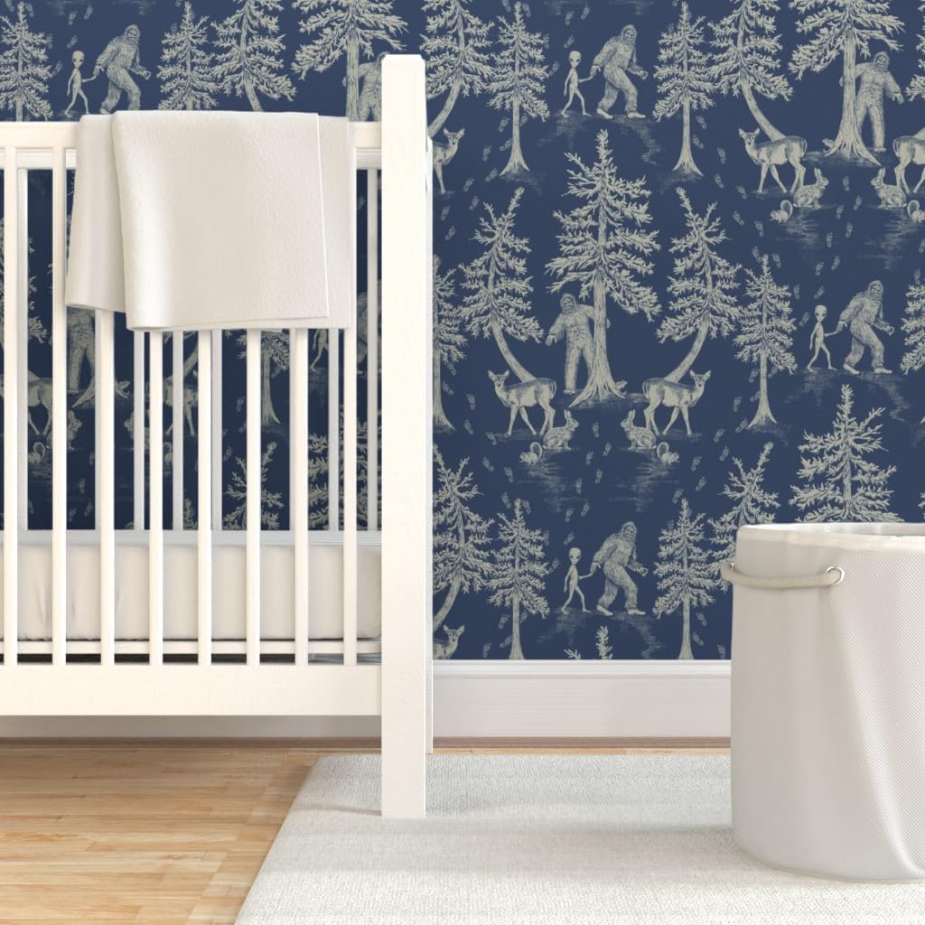 Spoonflower Removable Wallpaper 6ft x 2ft - Bigfoot Sasquatch Cryptozoology Cryptid Skunk Ape Forest Monster Creatures Alien Rabbits Yeti Custom Pre-Pasted Wallpaper