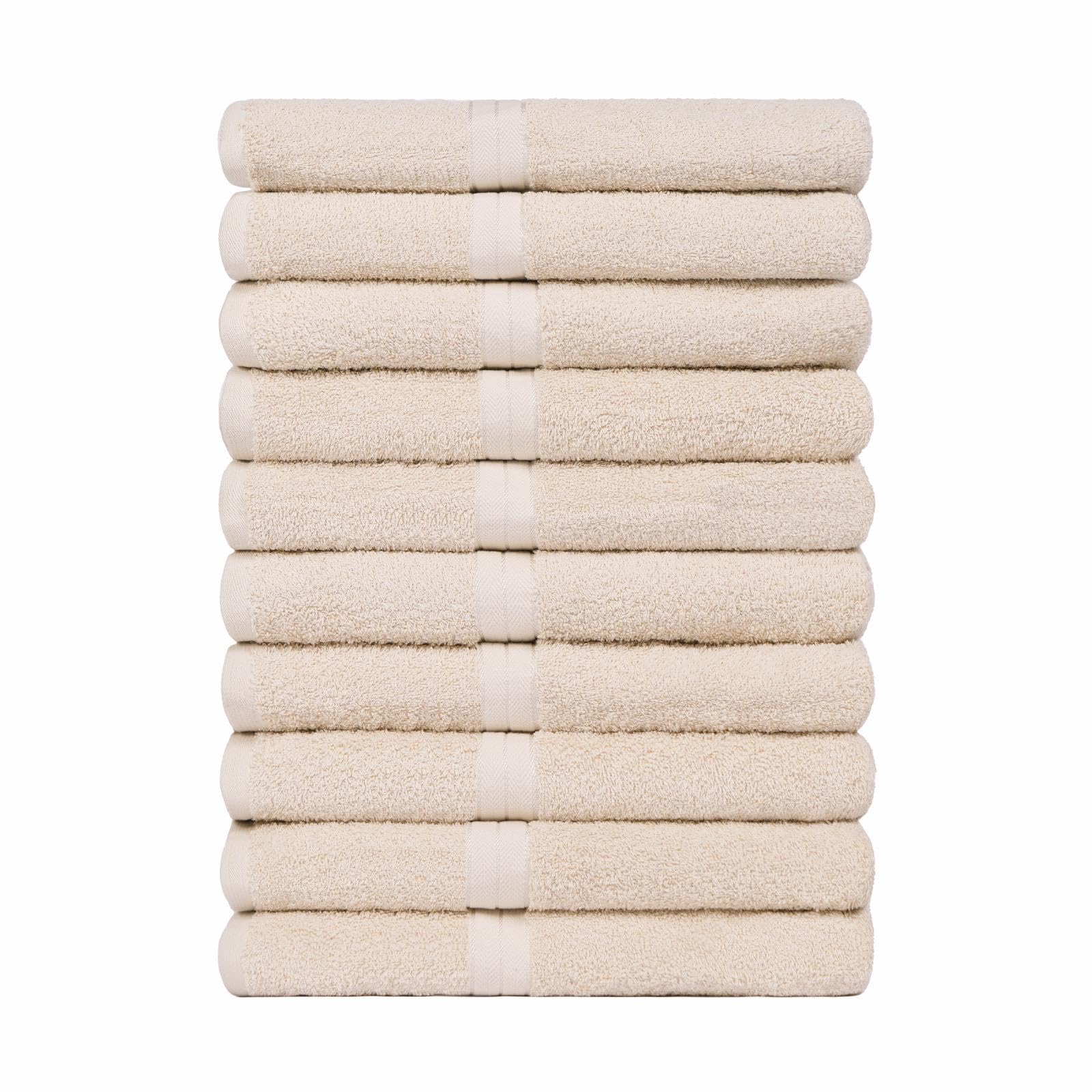 Brentfords 100% Cotton Set of 10 Hand Towels for Bathroom, Small Shower Towel Super Absorbent Quick Drying Bathroom Towel, Beige 50 x 80cm