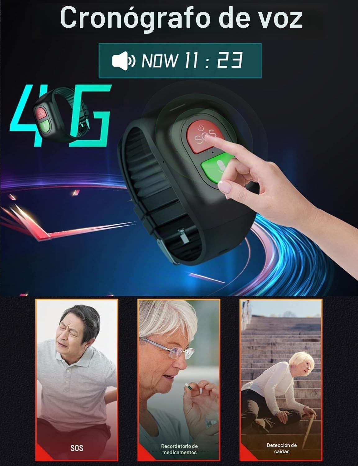 Reloj Inteligente para Personas Mayores, Dispositivo De Alerta De Caídas, Pulsera De Seguimiento GPS, Reloj De Seguimiento De Actividad Física con Llamada SOS para La Enfermedad De Alzheimer