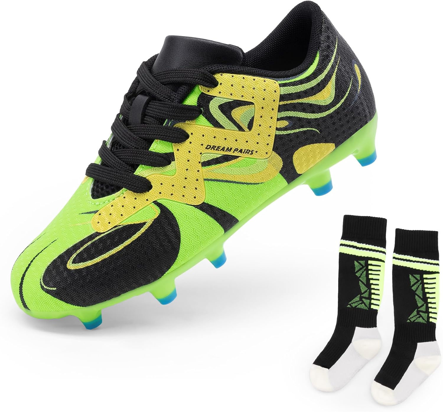DREAM PAIRS Boys Girls Soccer Cleats Youth Firm Groud Sport Football Cleats with Soccer Socks for Little/Big Kid/Toddler