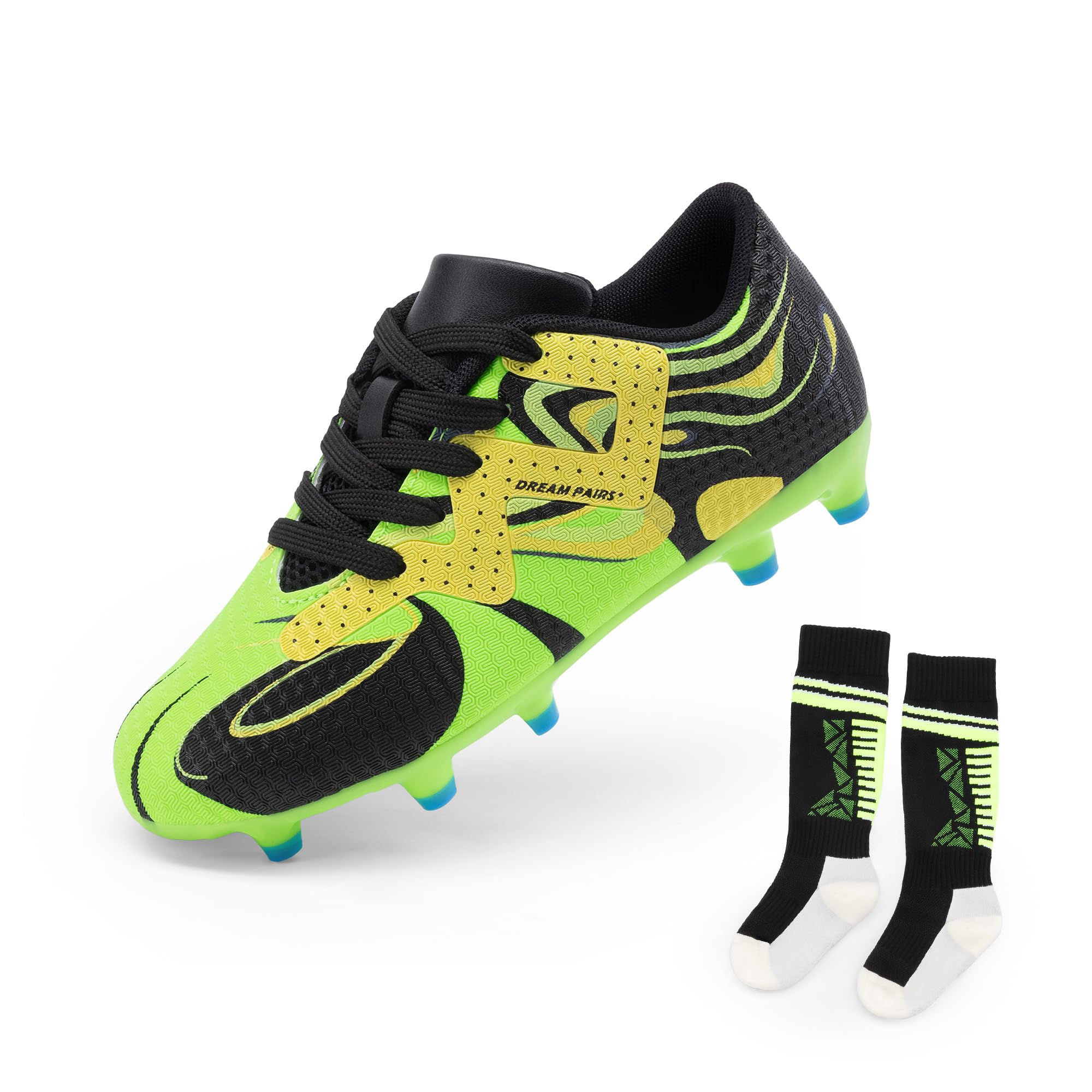 DREAM PAIRS Boys Girls Soccer Cleats Youth Firm Groud Sport Football Cleats for Little/Big Kid/Toddler,Size 3 Big Kid,Neon Green/Black,KKUMSO2503