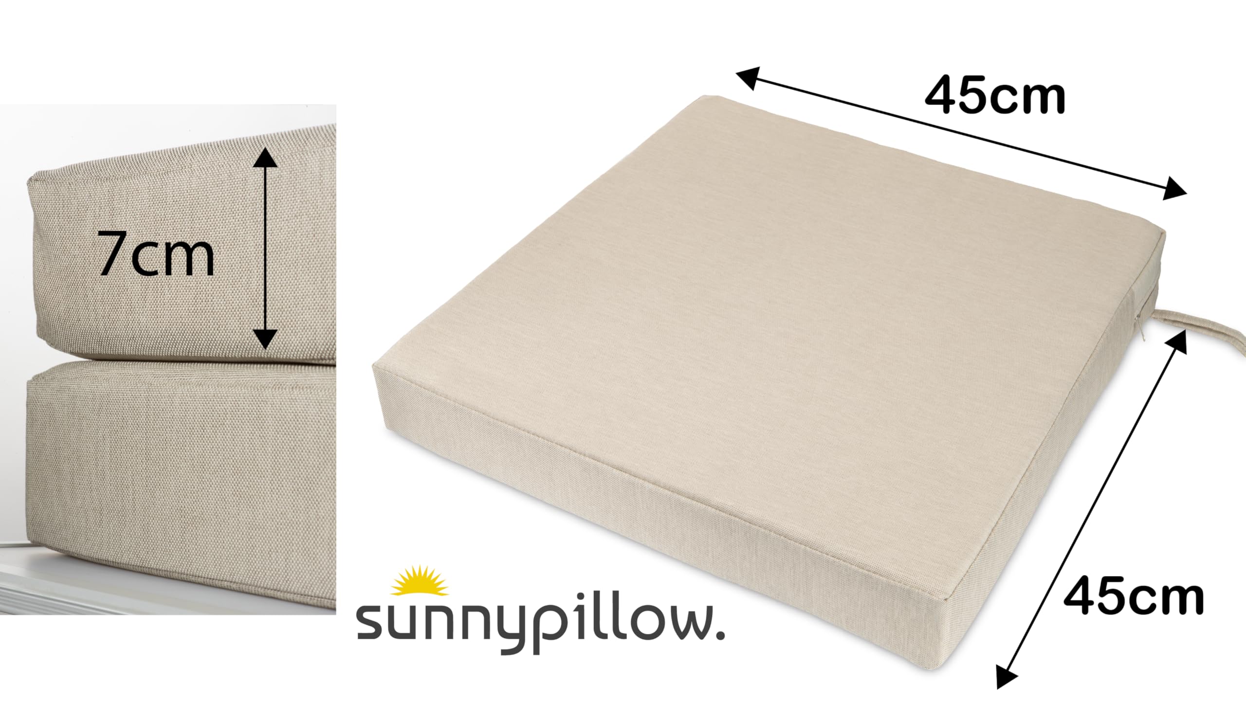 Sunnypillow Set di 2 Cuscini per Sedia 45 x 45 x 7 cm Impermeabili UV - Imbottitura per Sedute Casa Giardino Interni Esterni Cremoso