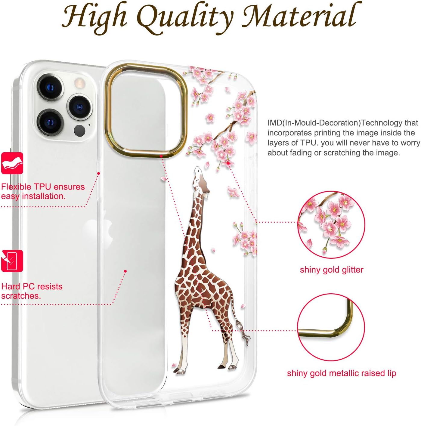 JAHOLAN Clear Case Compatible with iPhone 12 Pro Max Cute Design Flexible TPU Bumper Hard Back Cover Phone Case 6.7 inch 2020 Eating Giraffe Brown