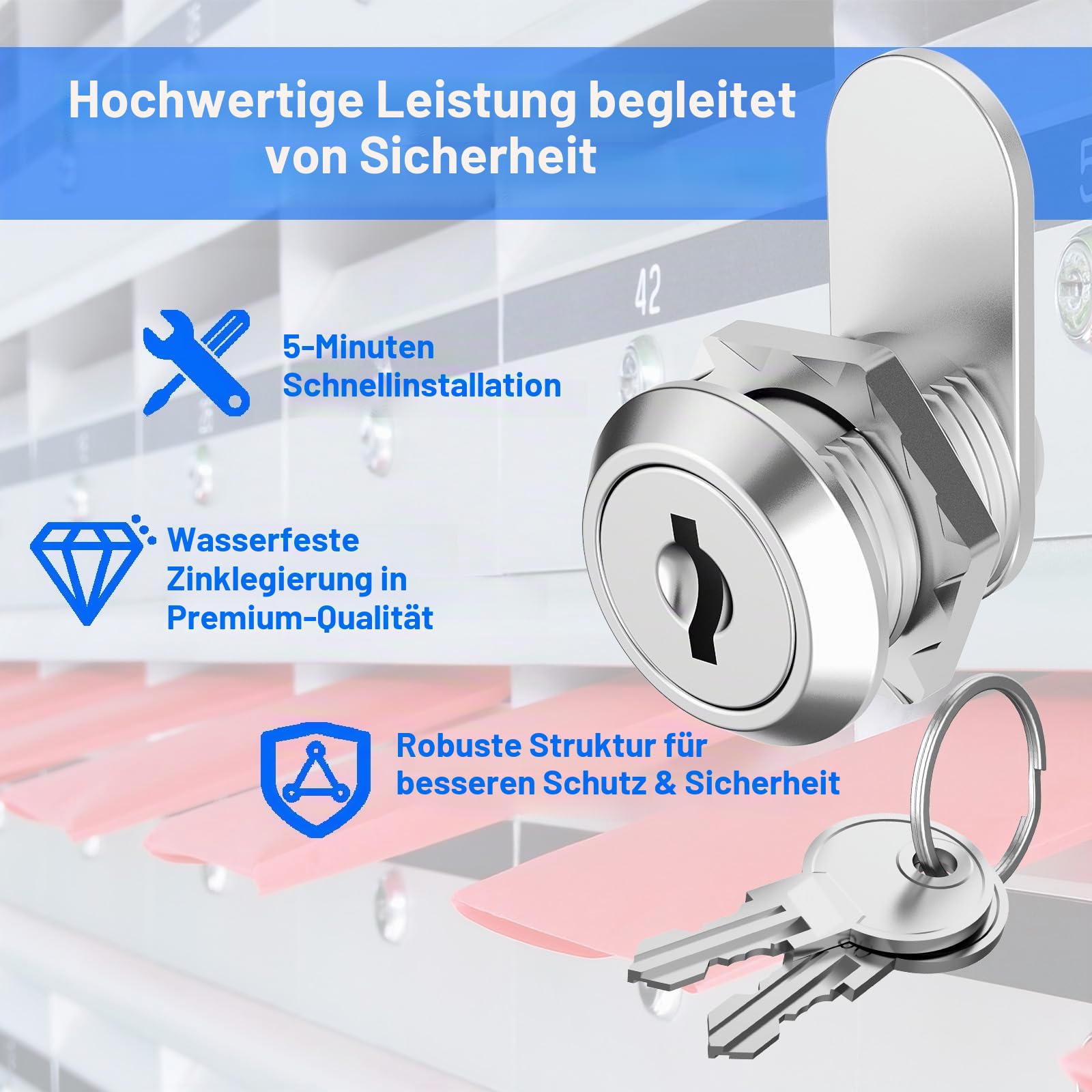 Premium Kabinett-Nockenschlösser, gleichschließend Cam-Lock-Set, sichere Dateien Schubladen Mailbox RV Camper Tür Werkzeugkasten, Zinklegierung (3 Pack 5/8 Inch)