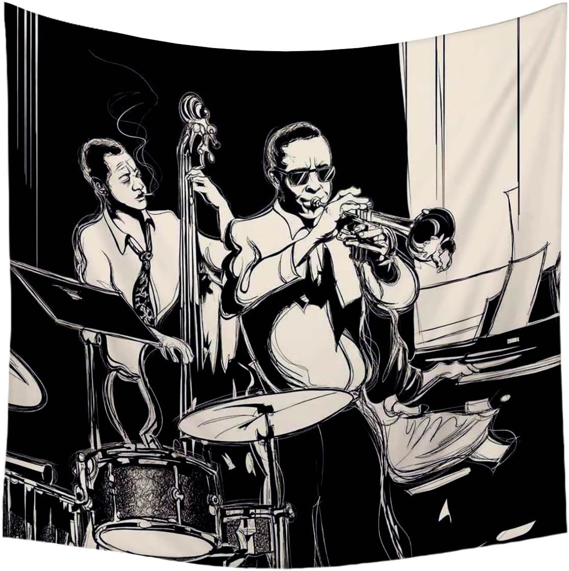 - ArtzFolio Jazz Band Velvet Fabric Painting Tapestry | Wall Art Hanging 30 x 30 inch (76 x 76 cms)