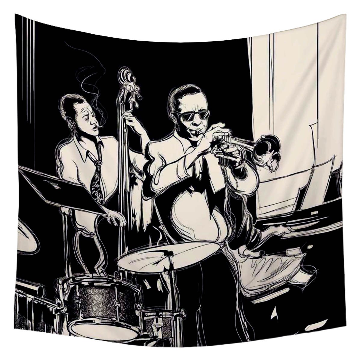 ArtzFolio Jazz Band Velvet Fabric Painting Tapestry | Wall Art Hanging 30 x 30 inch (76 x 76 cms)