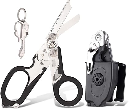 Trauma Shears 6 in1,Outdoor Camping Tools,Trauma Shears Foldable,Emergency Shears,Multi-Function Shears,with Strap Cutter and Glass Breaker and Compatible HolsterBlack