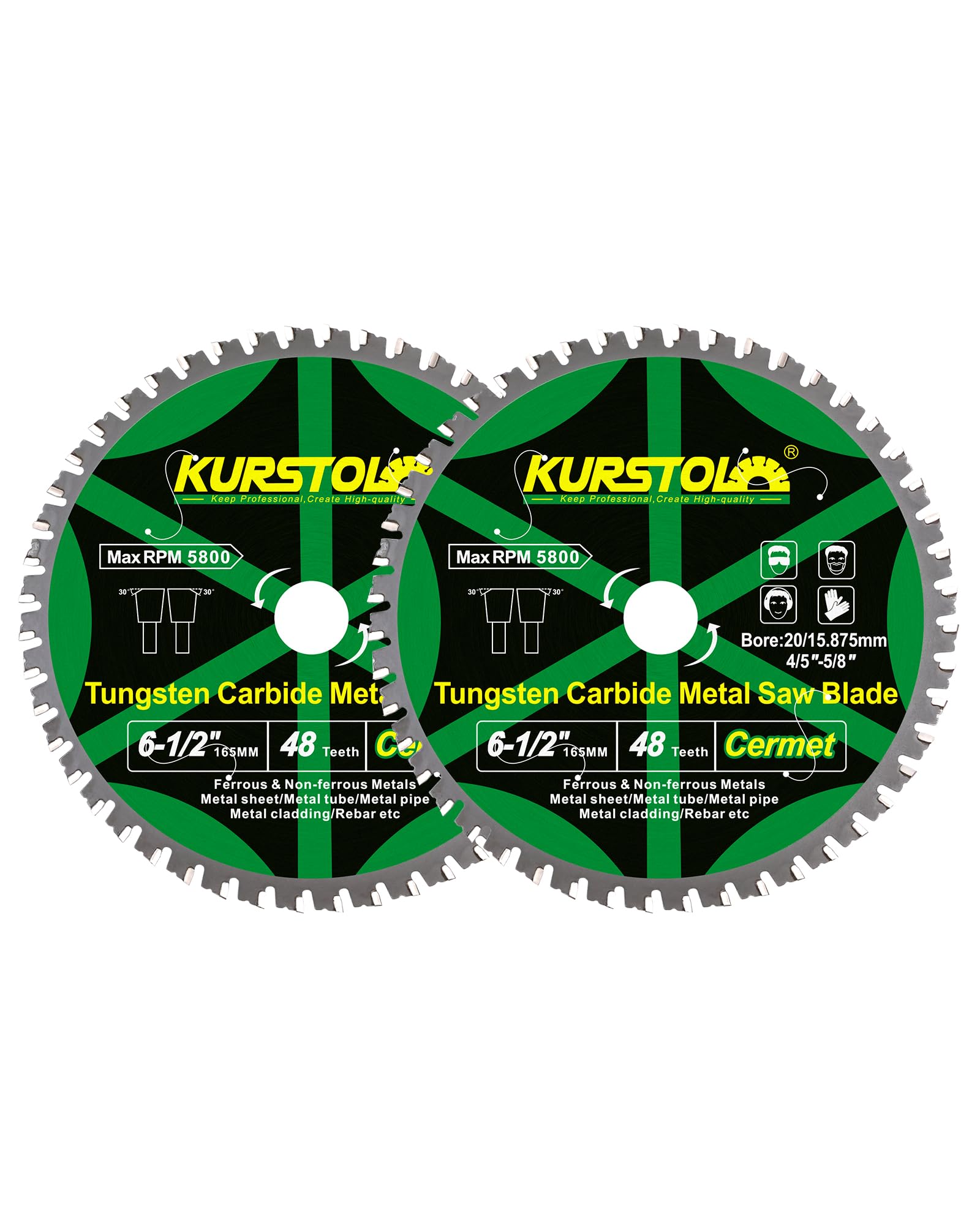 Hoja de Sierra Circular para Metal 165 x 20 mm - KURSTOL 48T Hoja de sierra de Cermet para Acero, Hierro, Tubería de Acero, Metales ferrosos y no ferrosos (2 piezas)