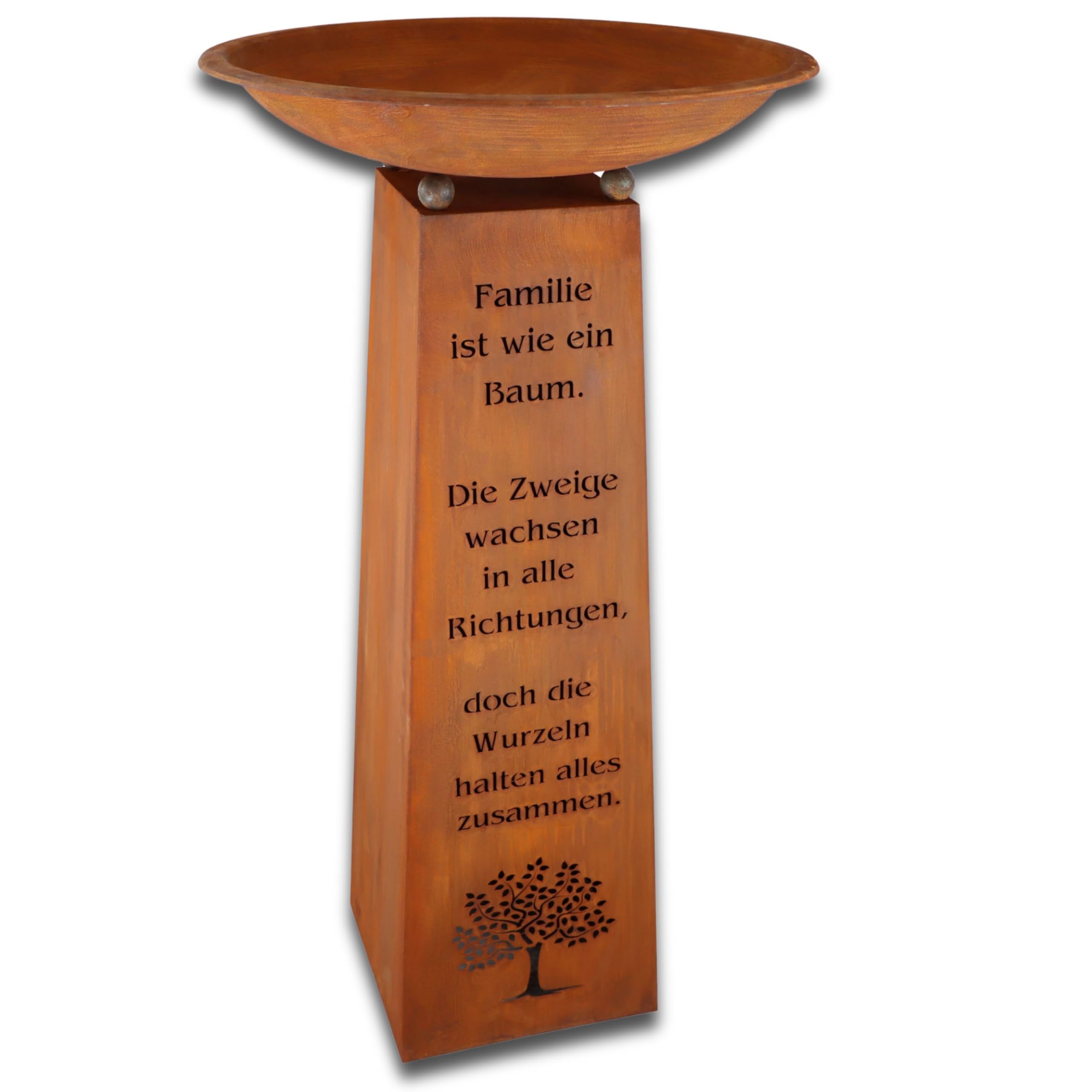 Rostikal Patina Columna con Familias Dicho y Cuenco Decorativo Decoración para Casa y Jardín Columna 1m - Cuenco 60cm Redondo, 60 cm rund