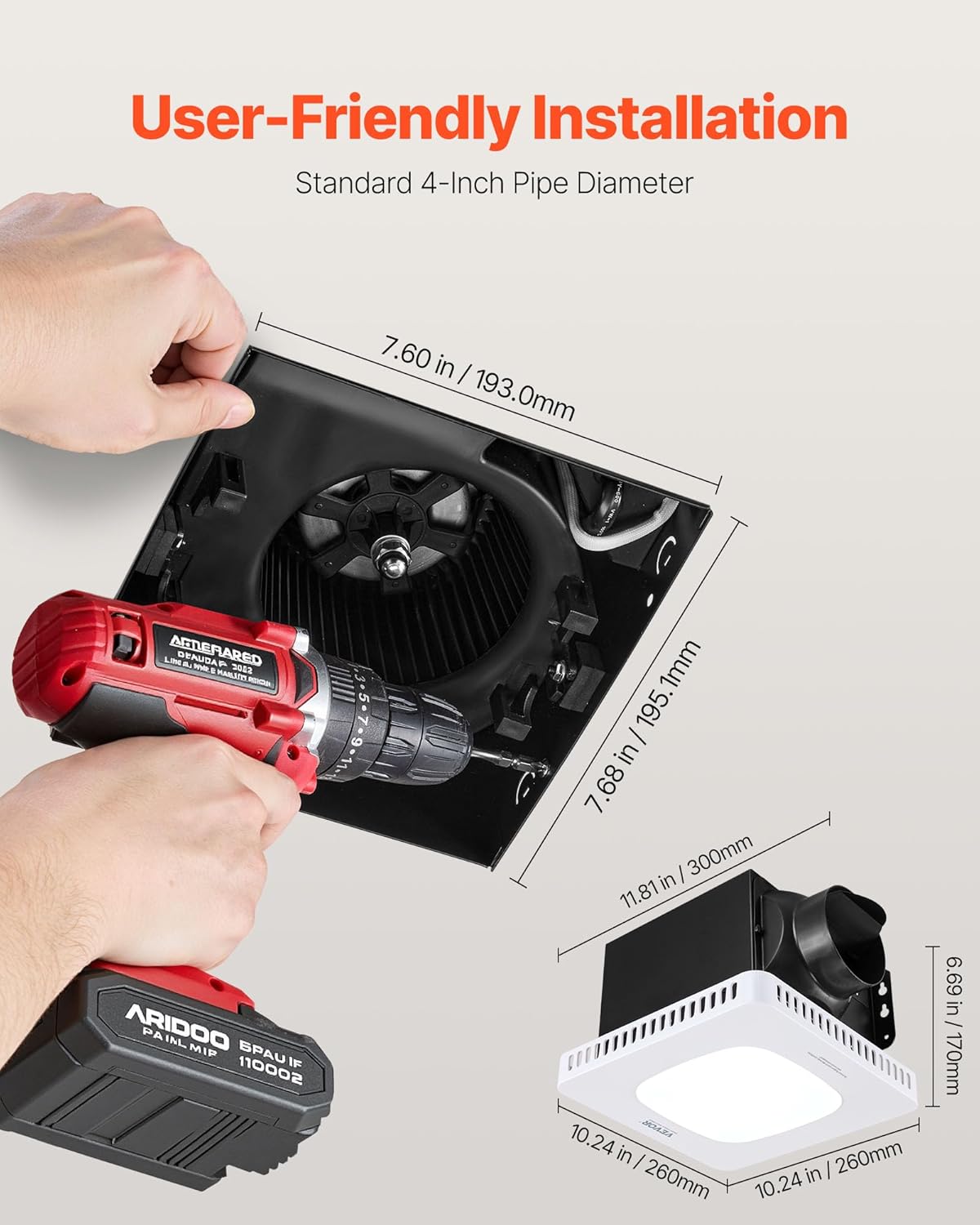 VEVOR Bathroom Exhaust Fan with LED Light, 110 CFM Bathroom Vent Three Gear Color Temp, 1.5 Sones Low-Noise, Premium AC Motor Ceiling Fan for Laundry Room, Storage Room, Home Ventilation, White