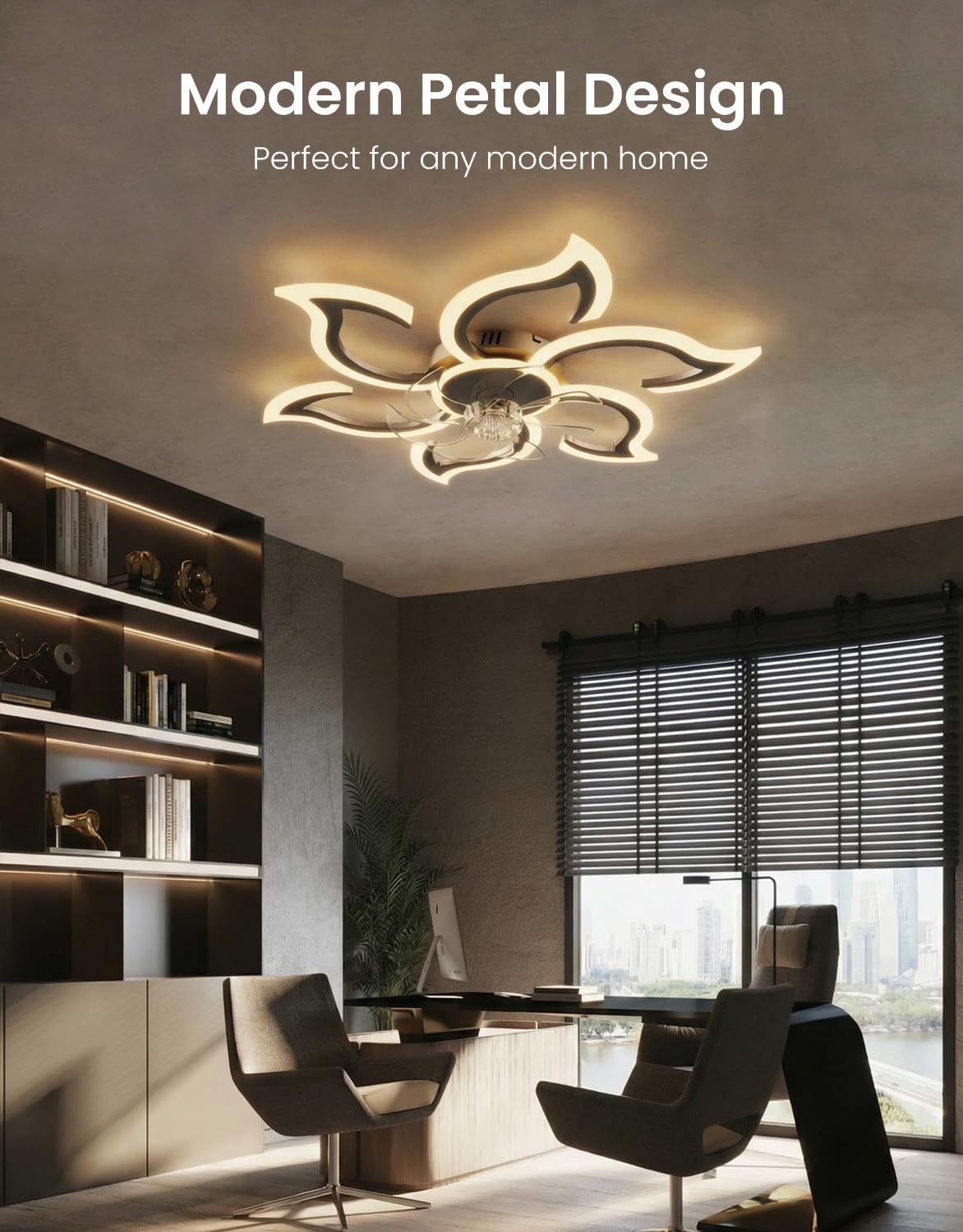 Lampara Ventilador Techo Dormitorio, 88cm Ventilador Techo con Luz y Mando a Distancia, Diseño en Forma de Flor, Plafon Led Techo Ventilador Silencioso, Regulable, Motor DC, Negro