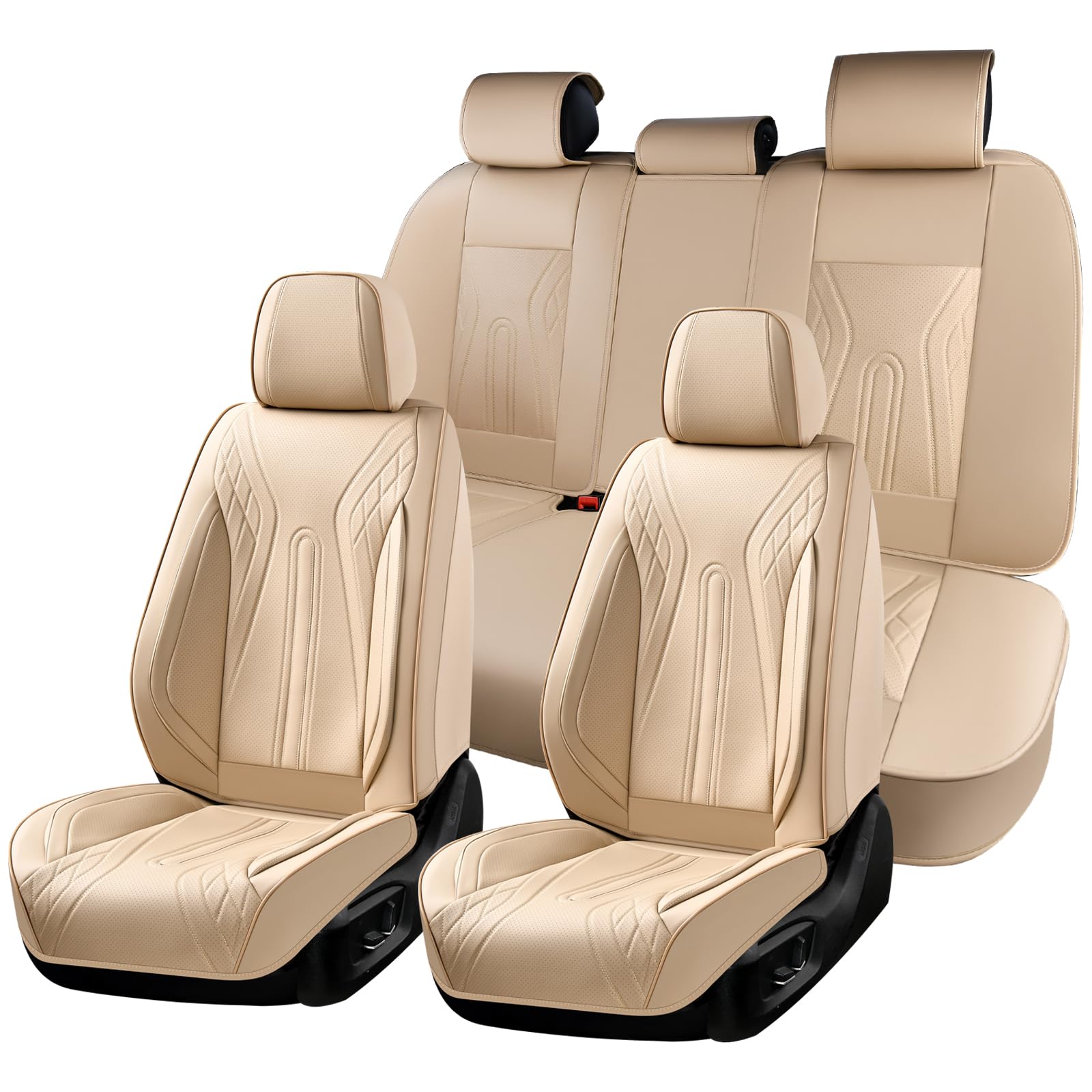 Huidasource Car Seat Covers Full Set, Universal Fit for Most Cars SUV Trucks, Full Coverage Nappa Leather Seat Cover, Airbag, Cupholder Compatible,