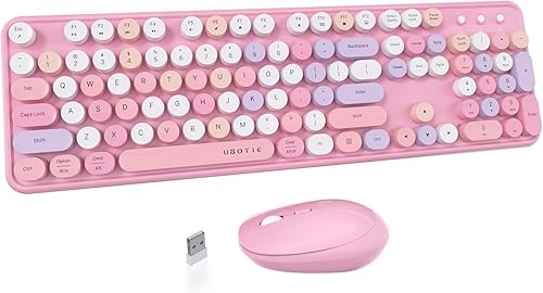 Miniatura 14 de UBOTIE Teclado inalámbrico colorido para computadora y mouse óptico, teclas flexibles, teclado de tamaño completo de oficina, conexión sin Té de