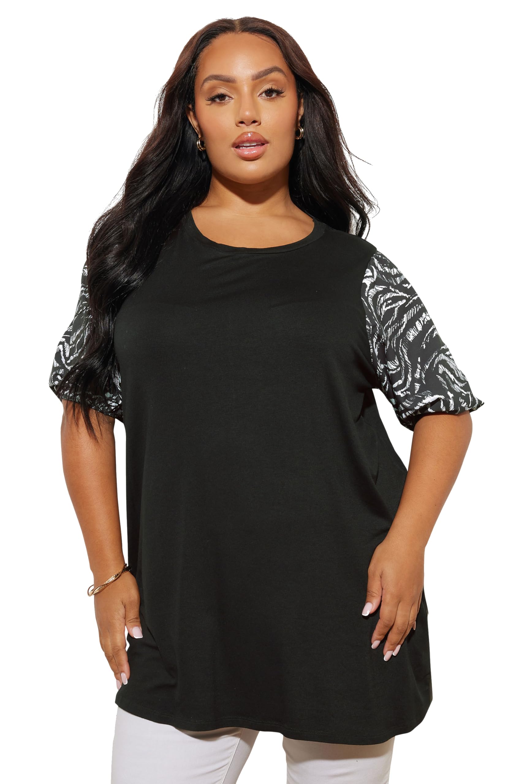 Yours Women's Black Animal Print Sleeve Top In | Size: 18