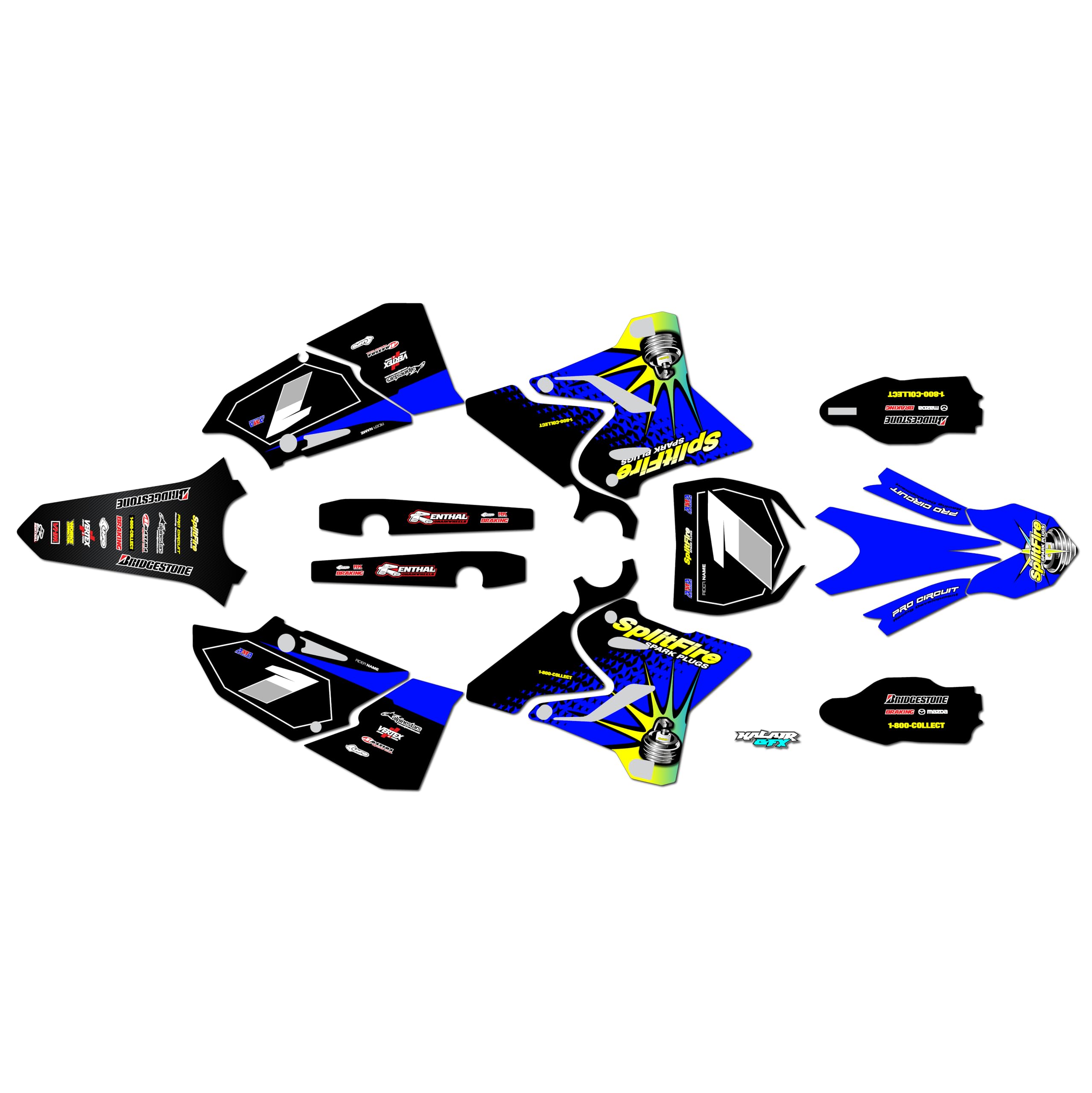 Kalair GFX Graphics Kit for Yamaha YZ 250 (2015-2021) LANCASTER Series Blue 09 Mil - Dirt bike Custom Racing Graphics Decals Stickers Kit, no-plastics