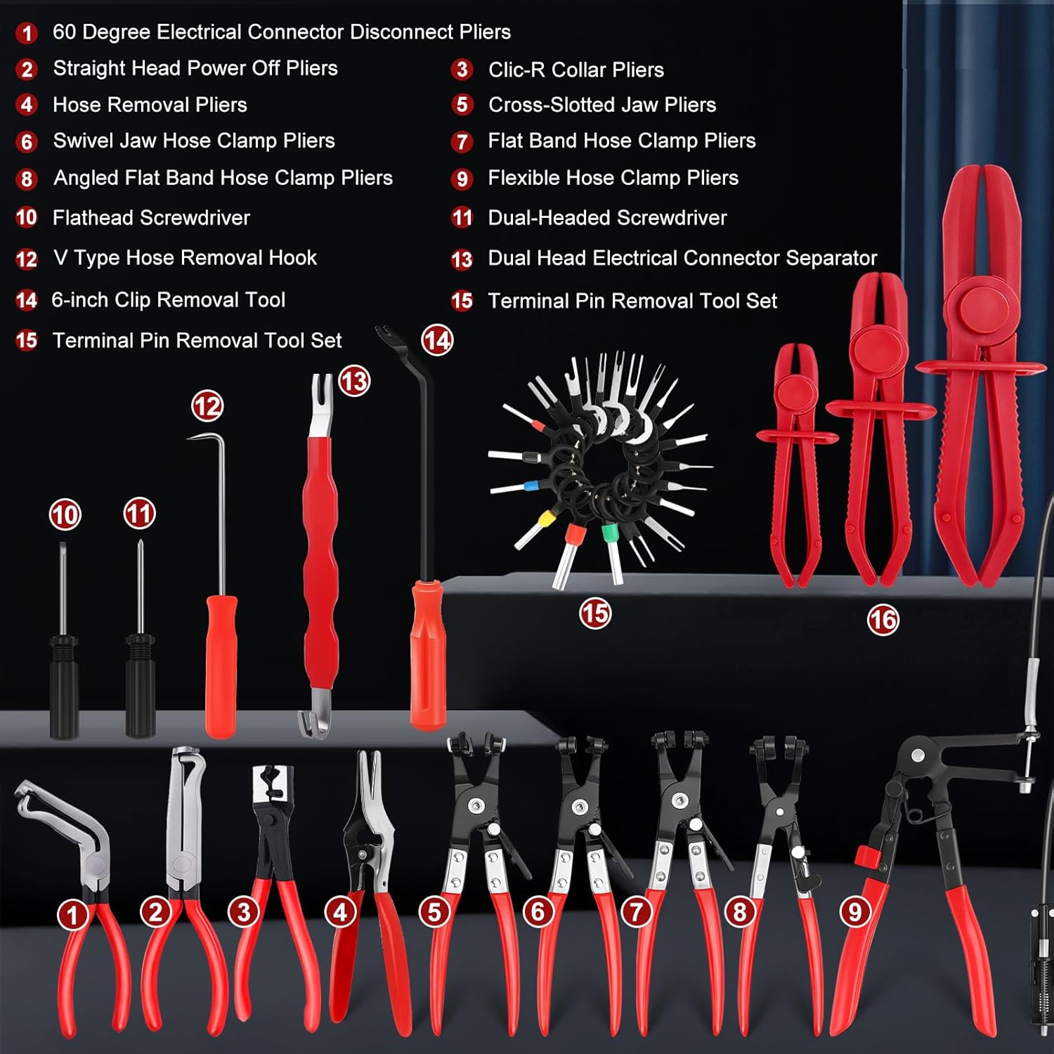 Hose Clamp Pliers Set, 38 Pcs Hose Clamp Kit with Electrical Connector Disconnect Pliers & Terminal Pin Removal Tool, Automotive Radiator Coolant System Repair Tool Set for Car Mechanic DIYer