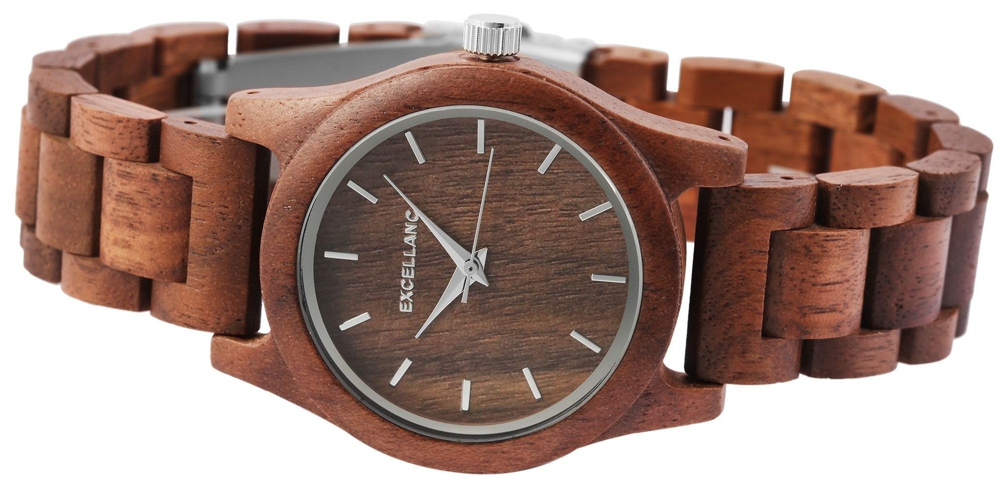 Holzuhr Damen Naturholz Nachhaltig | Armbanduhr Damen Holz minimalistisch leicht | Damenuhr Holz elegant Vintage – Kerbholz-Stil Holzuhr Frauen Geschenk