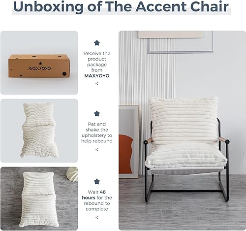 Miniatura 5 de MAXYOYO Silla decorativa, sillón Sherpa para sala de estar, sillas de acento modernas de mediados de siglo, silla de dormitorio de lectura Boucle,