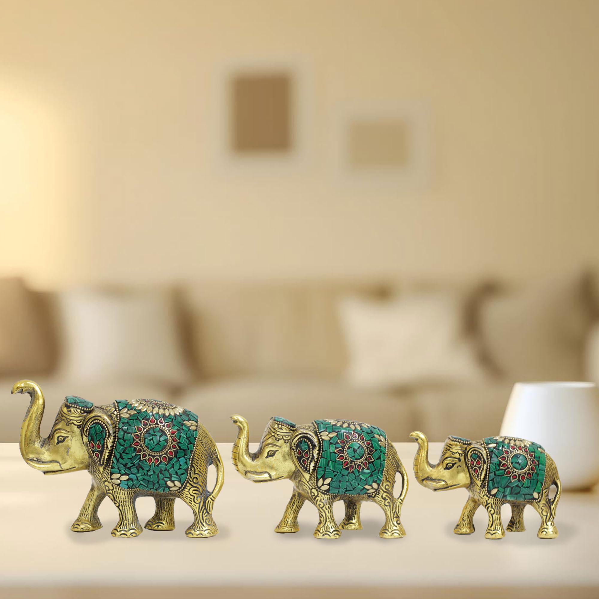置物 Elephant Minty Marrakesh Ceramic Elephant - Zellij Art Tribute