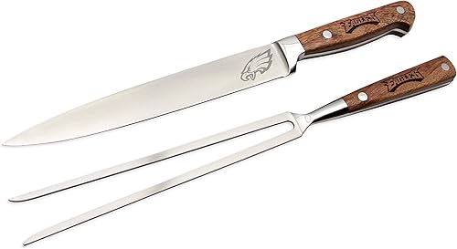 NFL - Juego de 2 piezas para tallar, incluye tenedor de cocina de acero inoxidable y cuchillo para tallar, regalo ideal para los fanáticos de los