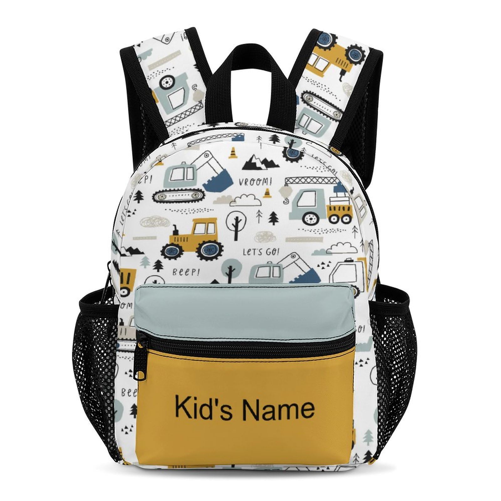CHENDIY Custom Cute Construction Car Kids Backpacks for Boys Girls Toddler Personalized Kid's Name Text School Bag Customized School Bookbags