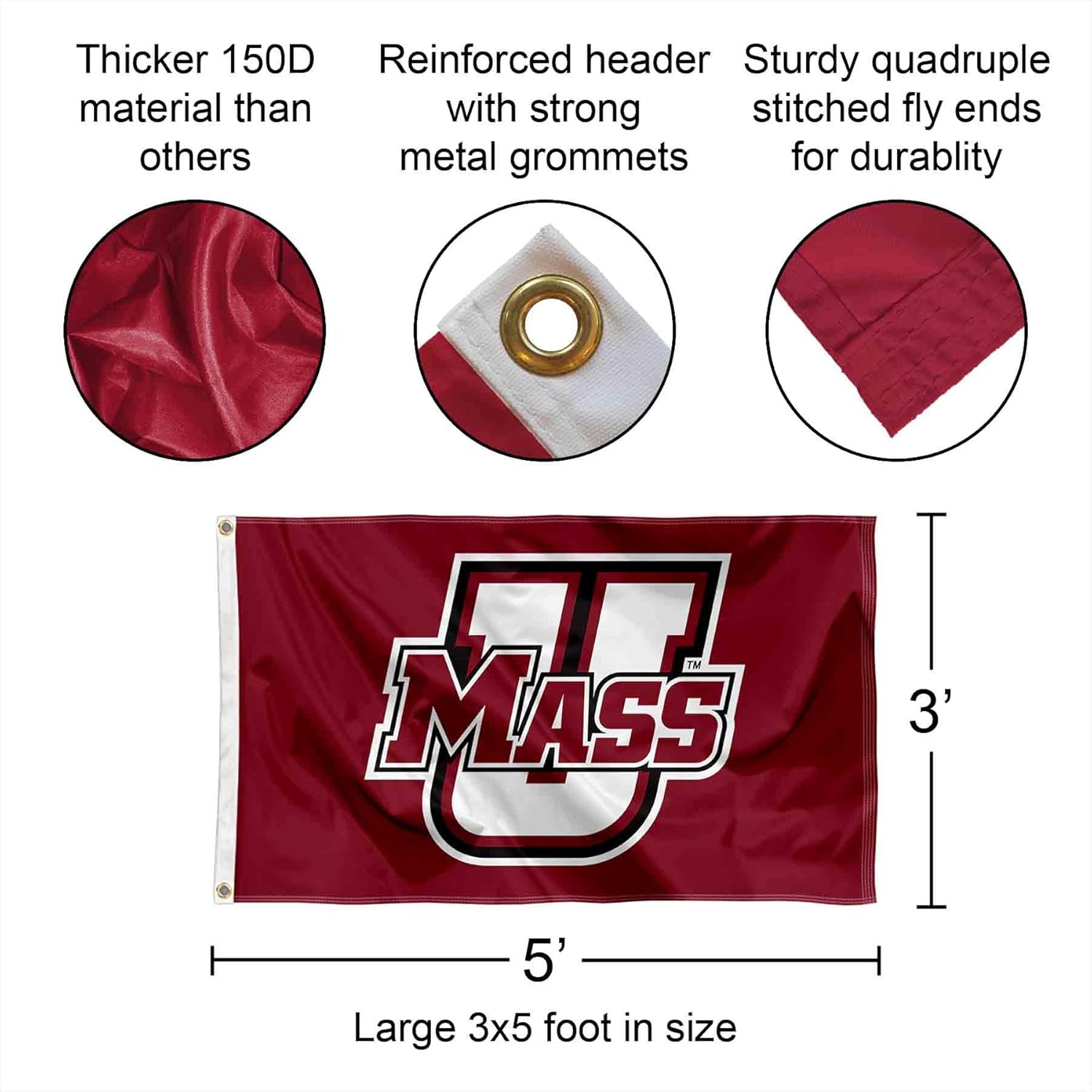 Massachusetts Minutemen Wordmark Logo Large Grommet Banner Flag - Image 2