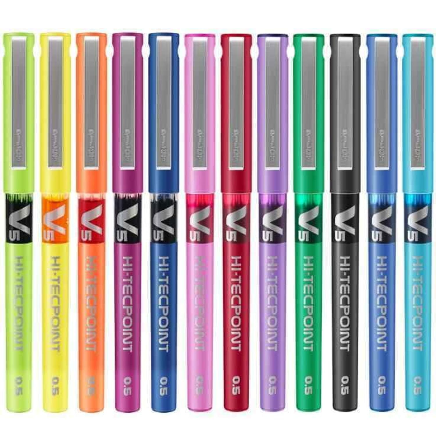 Pilot Hi-Tecpoint V5 Multicolour Set Roller Ball Pen (Pack of 12, Blue, Black, Red, Green, Orange, Yellow, Pink, Violet, L